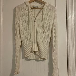 cream sweater zip up with hood